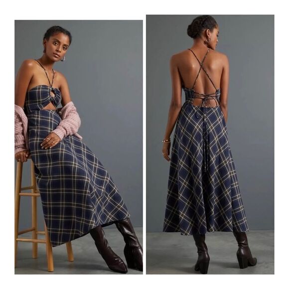 ANTHROPOLOGIE Pinnacle by Shruti
Sancheti Plaid Cut-Out Midi DressOpen
Back NWT - Picture 1 of 10